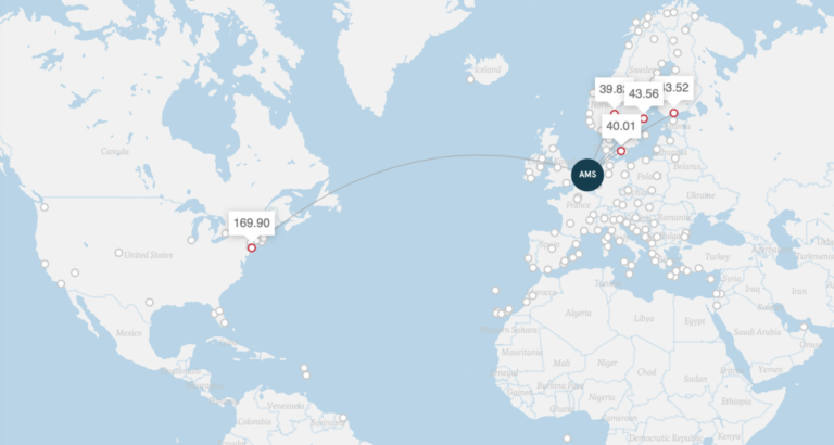 Vlieg van Amsterdam naar New York, prijzen in euro (Bron: Norwegian)