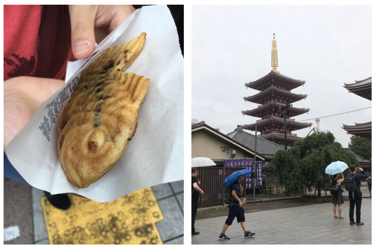 Een Japanse lekkernij: deeg gevuld met zoete bonen, gekocht nabij de tempel