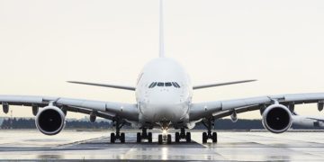 Air France Airbus A380 op de landingsbaan