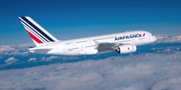 Air France Airbus A380 op de landingsbaan