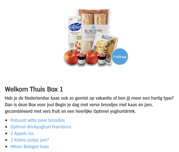 Welkom Thuis Box variant 1. Geschikt voor twee personen (12,50 euro)