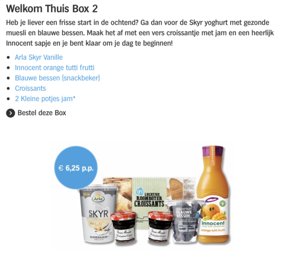 Welkom Thuis Box variant 2. Geschikt voor twee personen (12,50 euro)