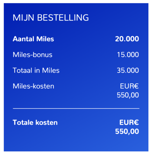 Bij aankoop van 20.000 miles krijg je 15.000 miles cadeau (Bron: Flying Blue)