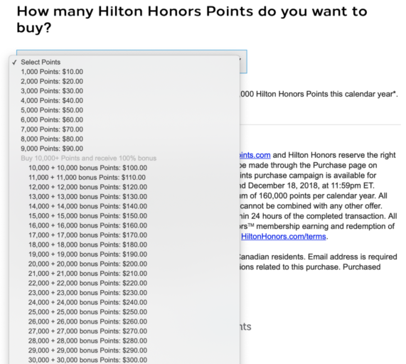 Hilton Honors buy points 100% bonus