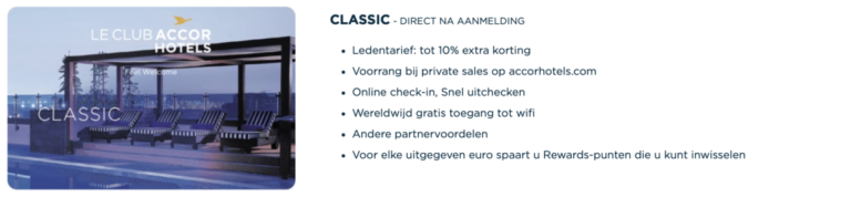 Voordelen van de Classic status (Bron: AccorHotels)