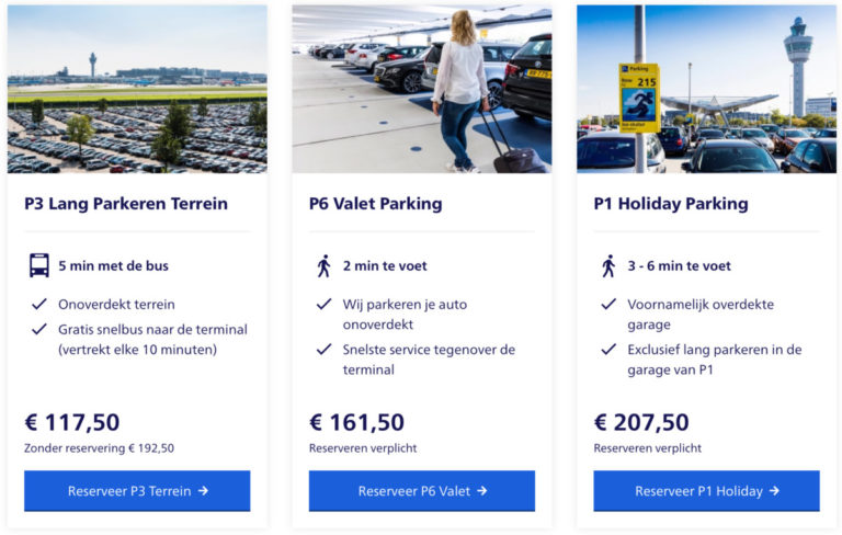 Parkeertarieven voor een duur van 20 dagen (Bron: Schiphol)