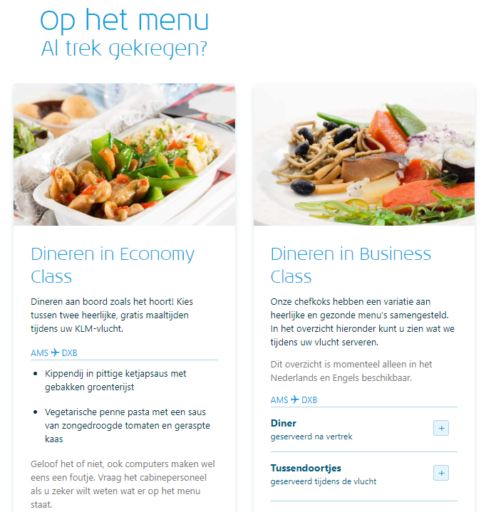 Menu KLM Flight Guide