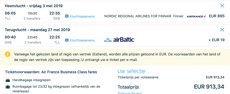 Verdien 108XP voor maar €900,- in Business Class naar Dubai