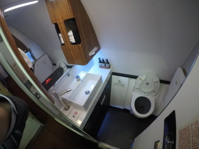 cathay pacific, first class, toilet