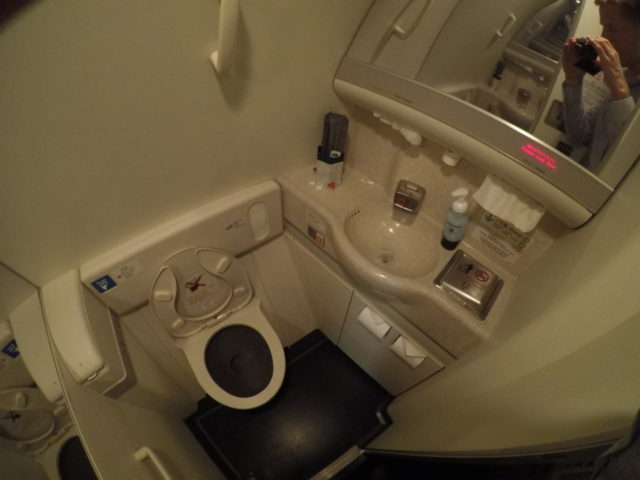 business class, toilet, Japan airlines