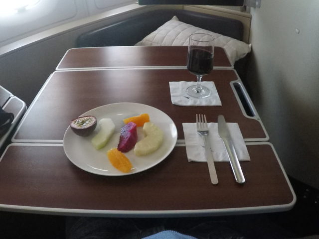 vers fruit, Qantas, a380, first class