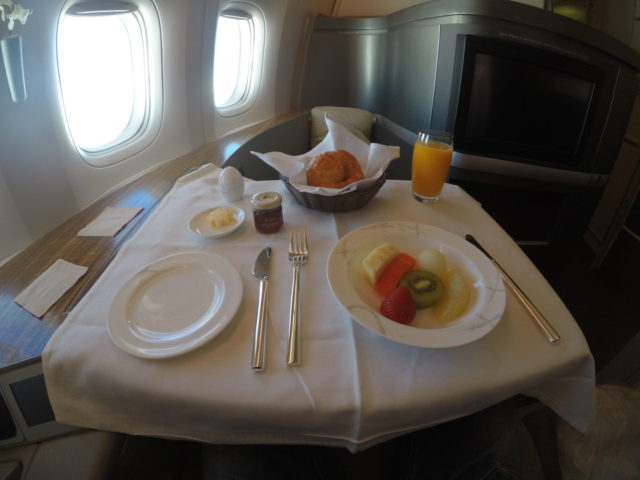 cathay pacific, first class, voorgerecht