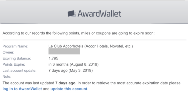 AwardWallet email waarschuwing