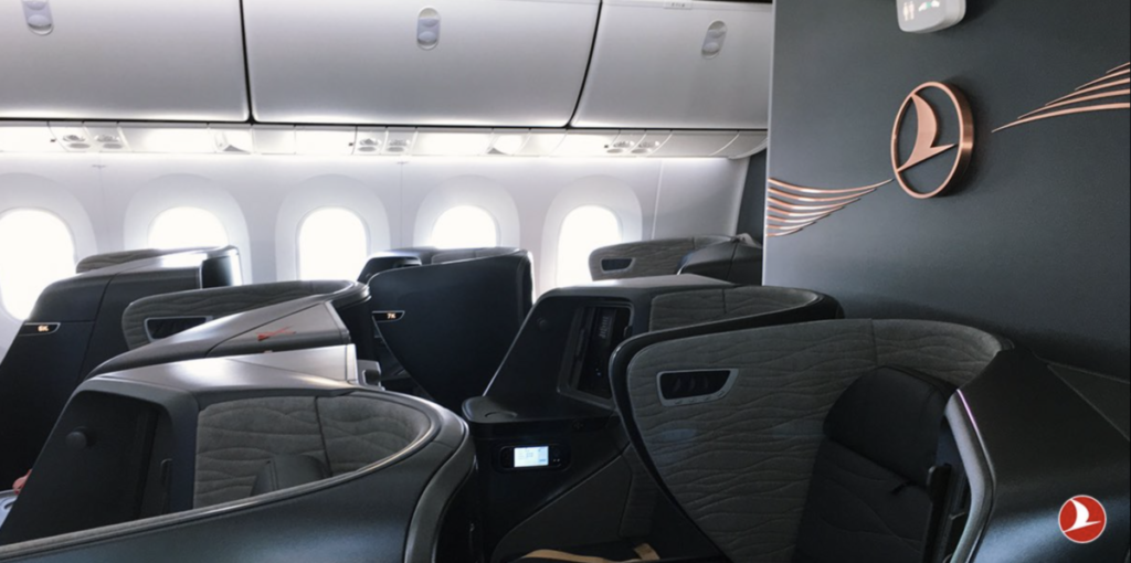 Business Class cabine in de nieuwe Boeing 787 Dreamliner van Turkish Airlines (Bron: Twitter / Turkish Airlines)