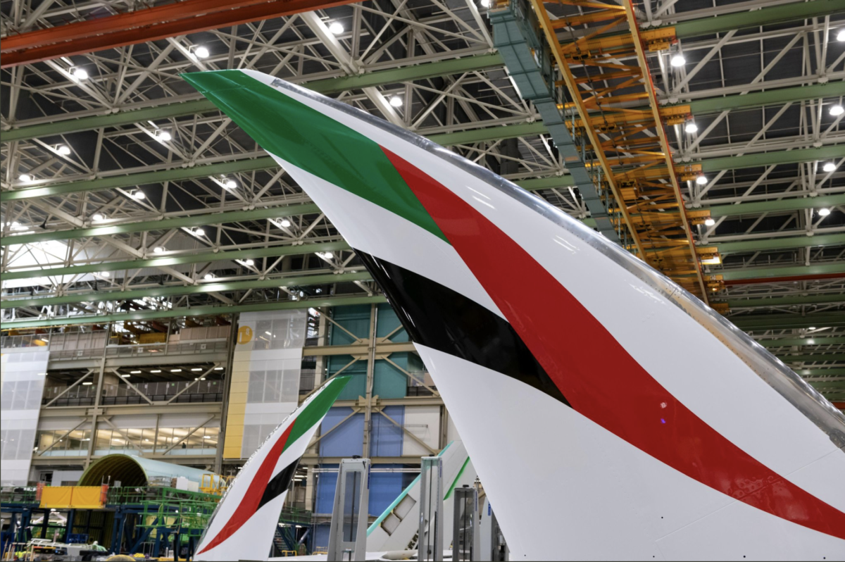 De staart van de nieuwste Boeing 777X van Emirates (Bron: Emirates / Boeing)