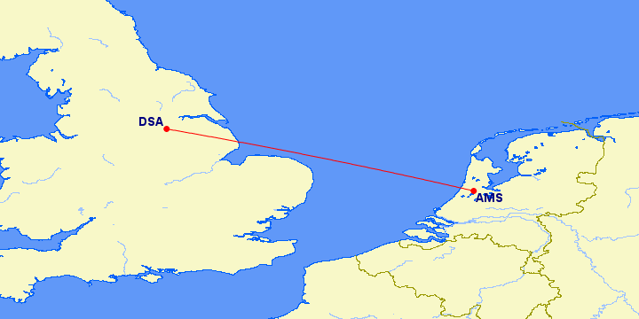 Flybe AMS - DSA ©GreatCircleMapper