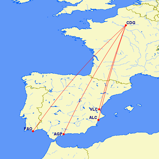 Air France nieuwe bestemmingen zomer 2020 ©GreatCircleMapper