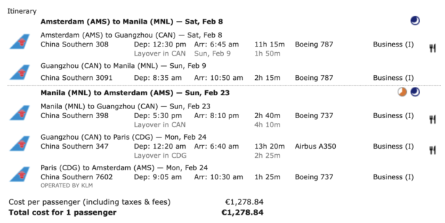 business class deal Amsterdam - Filipijnen met China Southern