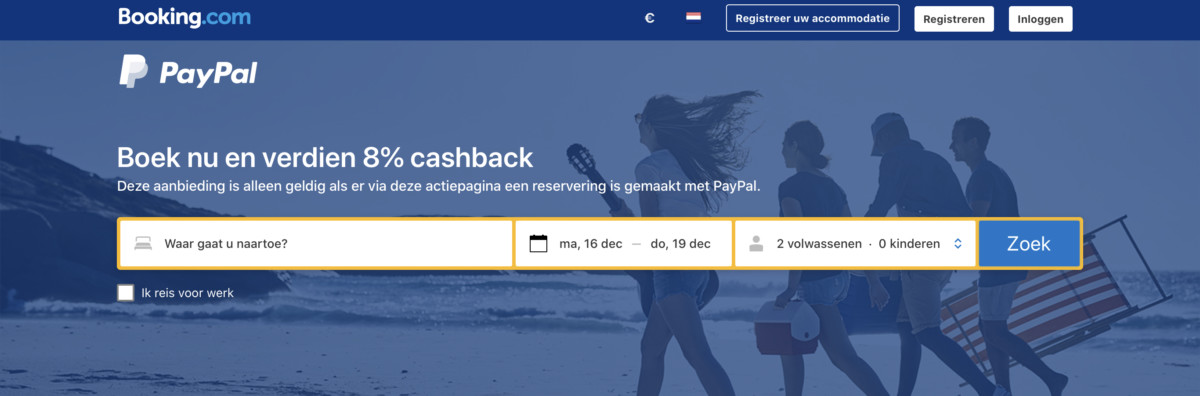 Verdien 8% cashback als je betaalt met Paypal bij Booking.com (Bron: Booking.com)