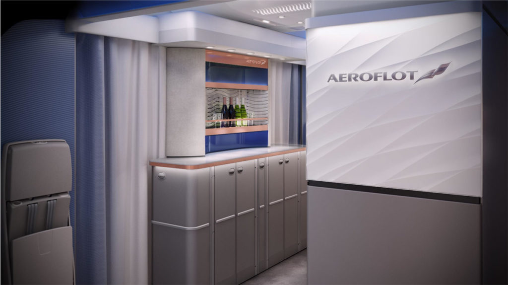 De Bar in de Business Class cabine van de A350 van Aeroflot (Bron: Aeroflot / InsideFlyer NO)