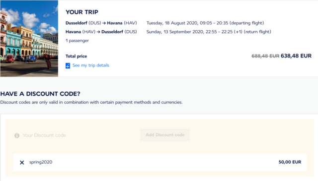 Wat is er nou leuker dan een goede korting ontvangen op een reis. Air France heeft op dit moment weer een aardige actie, een zogenaamde exclusief online voordeel. Hierbij maak je een reis naar een verre bestemming van Air France en vertrek je vanuit Duitsland. De korting is nog maar even geldig, dus maak gauw je keuze! Wat moet je doen? Zoals gezegd geeft Air France een korting op longhaul reizen vertrekkend vanuit Duitsland. Hierna kies je je favoriete bestemming. Bijvoorbeeld voor in de zomerperiode of wellicht al verder in het jaar. Vertrek dus bijvoorbeeld vanaf Düsseldorf, München of Dresden waarna je veelal via Parijs doorvliegt naar een van de bestemmingen wereldwijd. Het ticket (zonder belastingen) moet €160,- kosten. Een ticket dat dus maar een paar euro kost zonder belastingen levert je geen €50,- korting op. Boekingen maak je op de website van Airfrance.de. Als je alles hebt ingevuld kom je uiteindelijk op de betaalpagina waar je de promocode invult die je €50,- oplevert. Air France geeft op haar website aan dat het maar een beperkt aantal kortingen vergeven worden, namelijk 200. De kortingscode is SPRING2020.