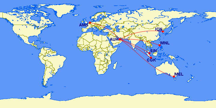 Etihad Airways bestemmingen