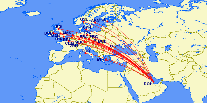 European destinations Qatar Airways