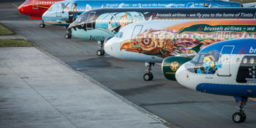 Enkele Airbus A320 toestellen geparkeerd op Brussels Airport (Bron: Brussels Airlines)