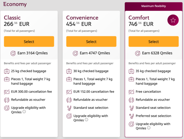 Qatar Airways vereenvoudigd tariefstructuur, Business Class ervaring versoberd