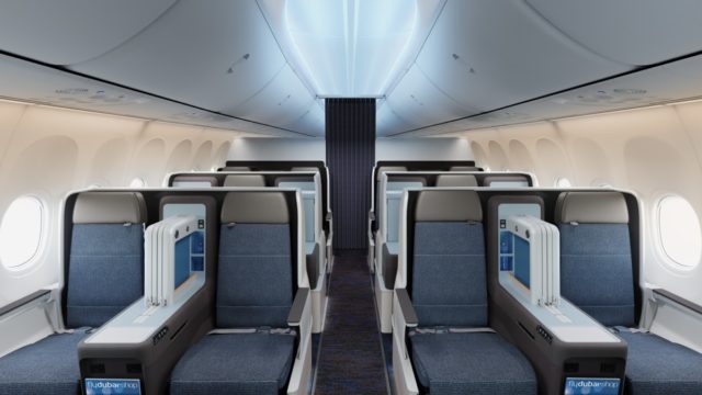 Business Class cabine aan boord van de Boeing 737 MAX 8 van FlyDubai (Bron: FlyDubai)