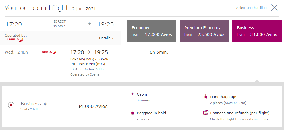 Iberia Business Class ticket