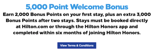 Hilton Honors, Nieuwe leden bonus, Hilton