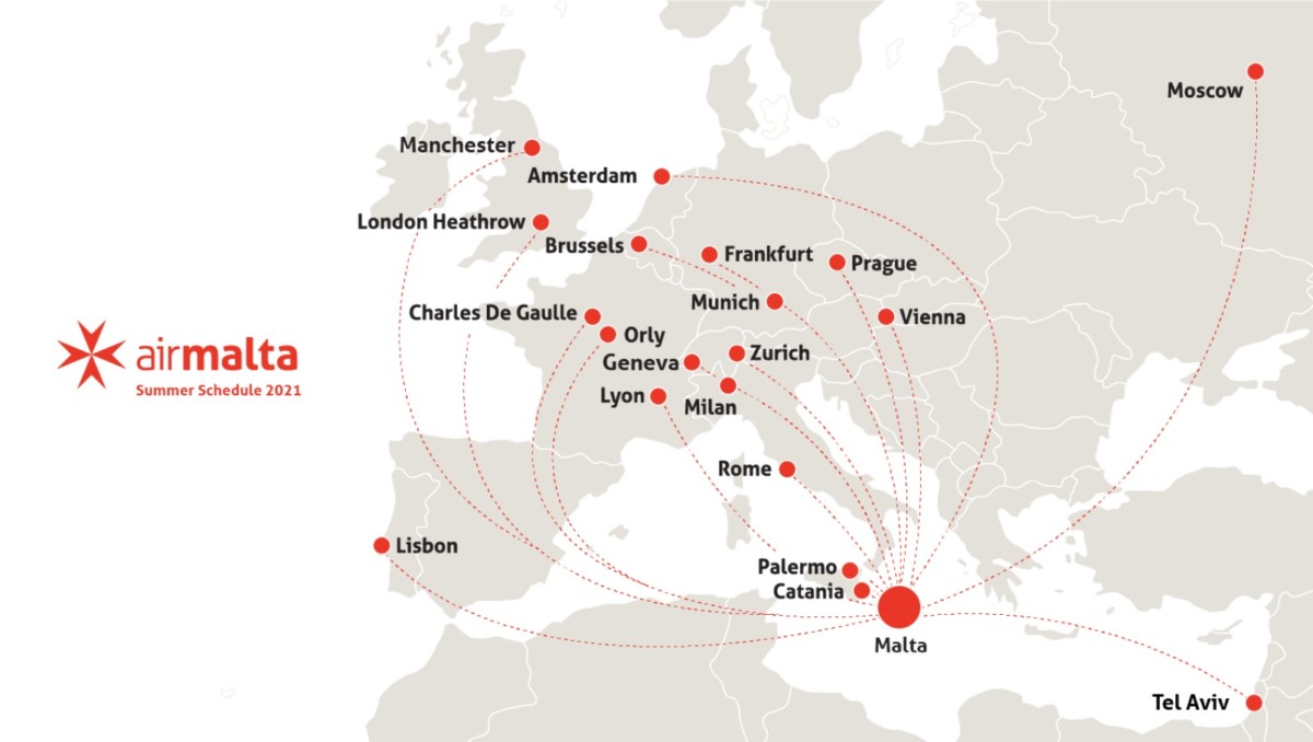 De zomerbestemmingen van Air Malta (Bron: Air Malta)