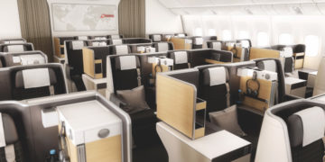 Business class cabine aan boord van de SWISS Boeing 777 (Bron: SWISS)