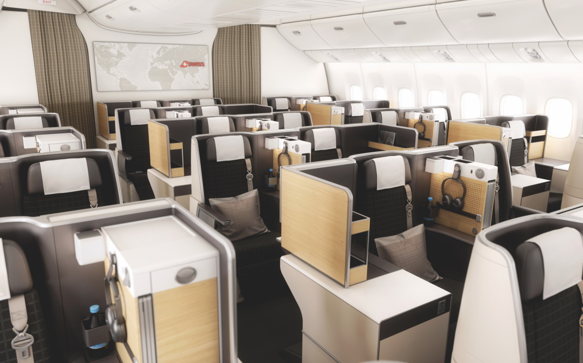 Business class cabine aan boord van de SWISS Boeing 777 (Bron: SWISS)