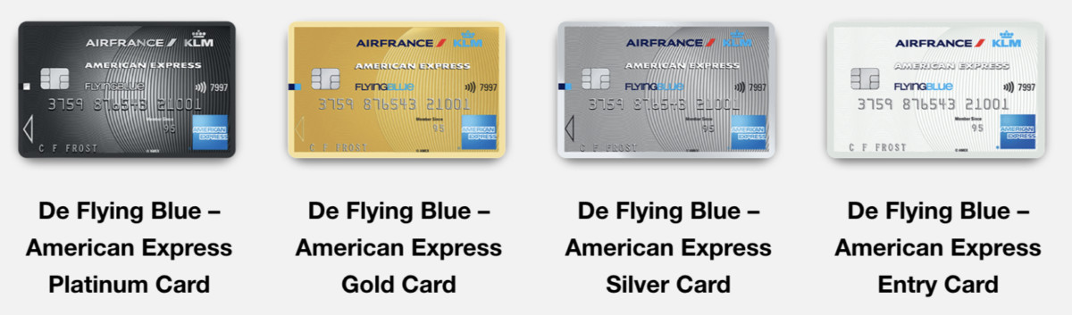 Dit zijn de vier American Express Flying Blue kaarten met elk eigen voordelen en prijs (Bron: American Express)