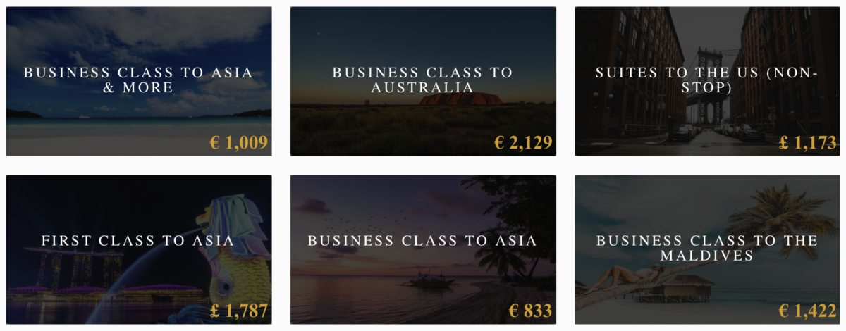 Voorbeelden van Deals van Luxury Flight Club (Bron: Luxury Flight Club)