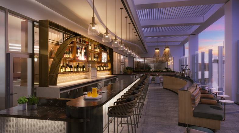 Artist impression van de Delta Sky Deck in de Delta lounge van Los Angeles (Bron: Delta)