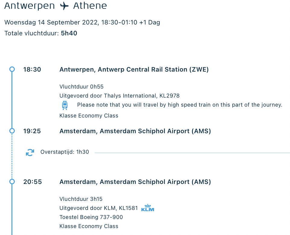 Zo reis je met Thalys tussen België en Nederland op een KLM ticket