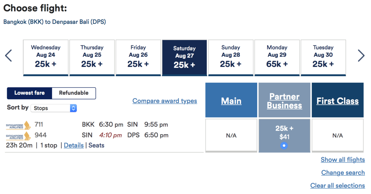 Alaska Singapore Airlines award