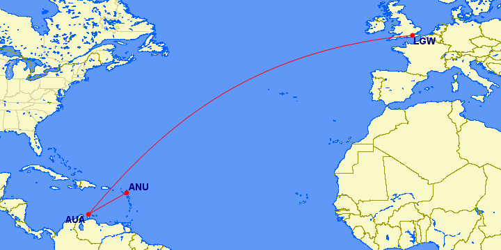 British Airways nieuwe route ©GCmap