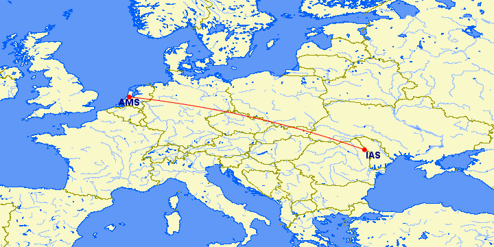 Amsterdam - Iasi ©GreatCircleMapper Blue Air