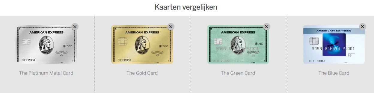 de vier kaarten van American Express