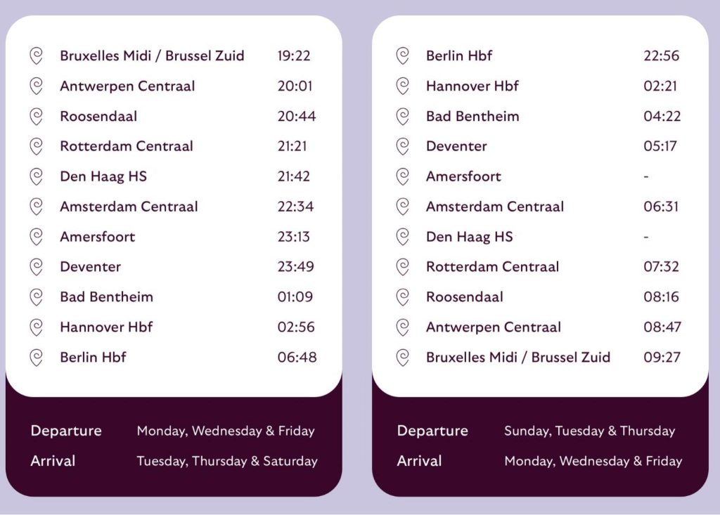 Vertrektijden nieuwe nachttrein Berlijn