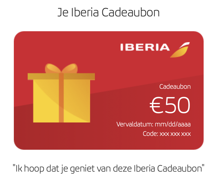 Iberia Cadeaukaart met 10% korting bron Iberia