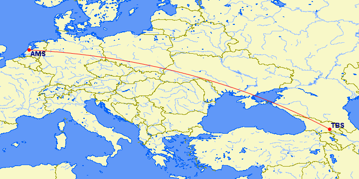 Amsterdam - Tbilisi Georgian Airways ©GreatCircleMapper