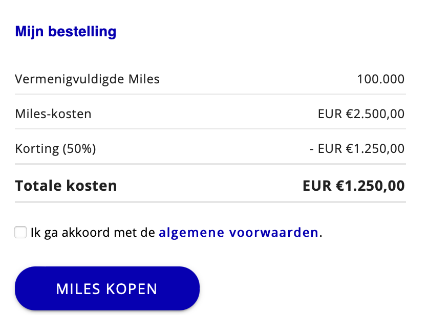 50% korting bij aankoop van Flying Blue Miles