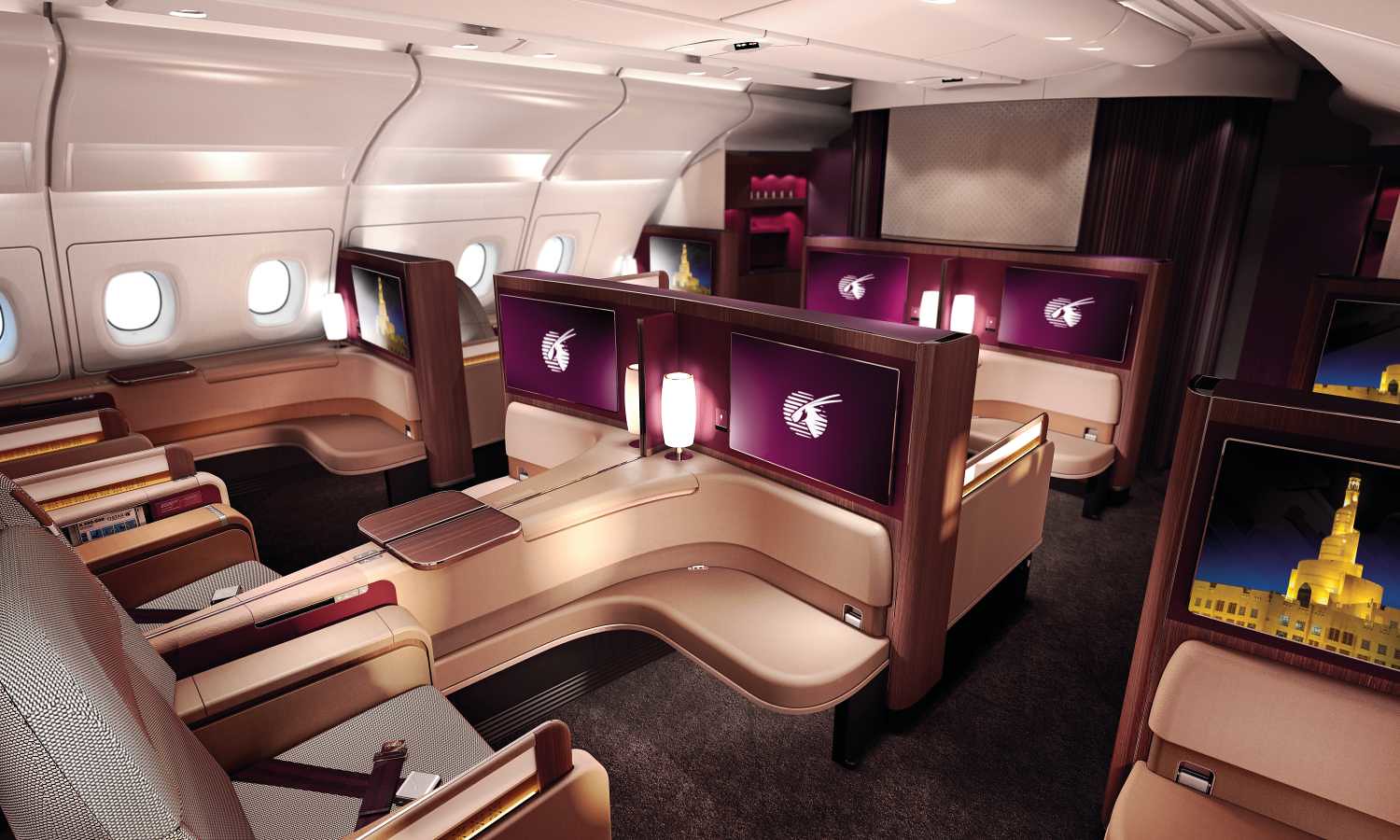 Qatar Airways First Class cabine op de Airbus A380 (Bron: Qatar Airways)