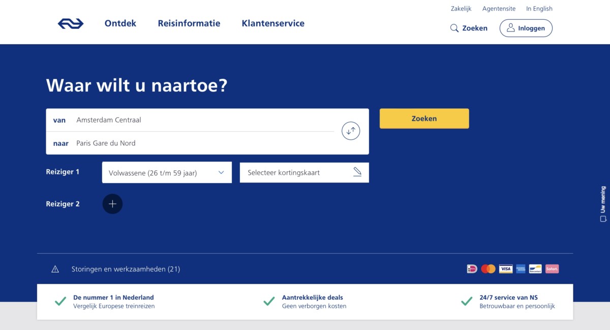 Goedkoop treinticket Thalys Amsterdam Parijs via NS International