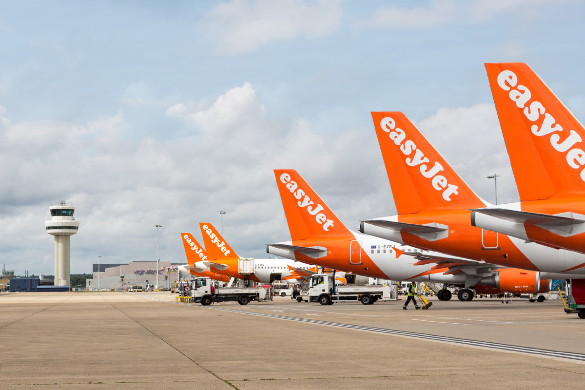 Toestellen van easyJet geparkeerde op de luchthaven